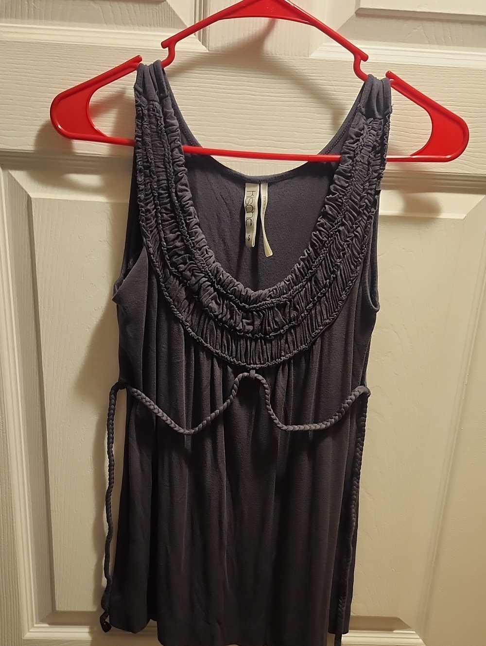 Kische Charcoal Ruched Scoop-Neck Top with Braided Tie